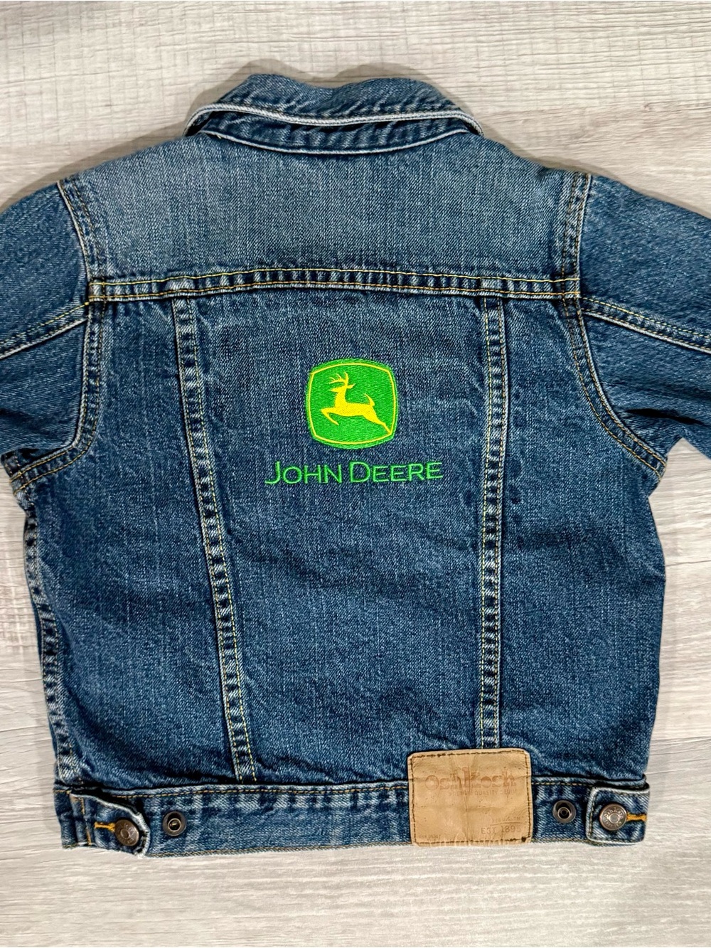 John Deere Kids Denim Jacket with Bright Green Logo